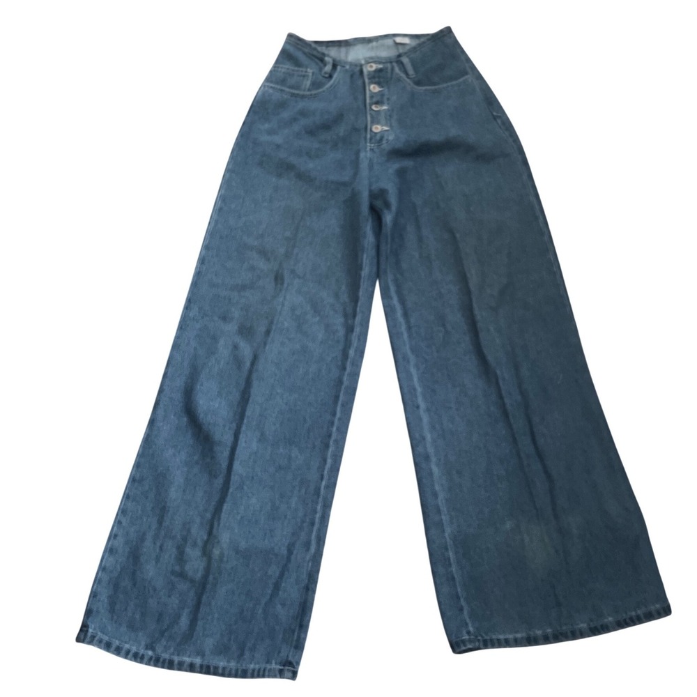 Vintage Soft Denim‎ Wide Leg Jeans Button Fly Light Wash USA Baxis 10